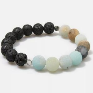 8mm Lava Stone Amazonite Stone Yoga Bracelet Meditation Reiki Chakra D028-B
